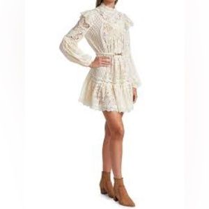 Zimmerman Cream Lace Mini Dress with Belt